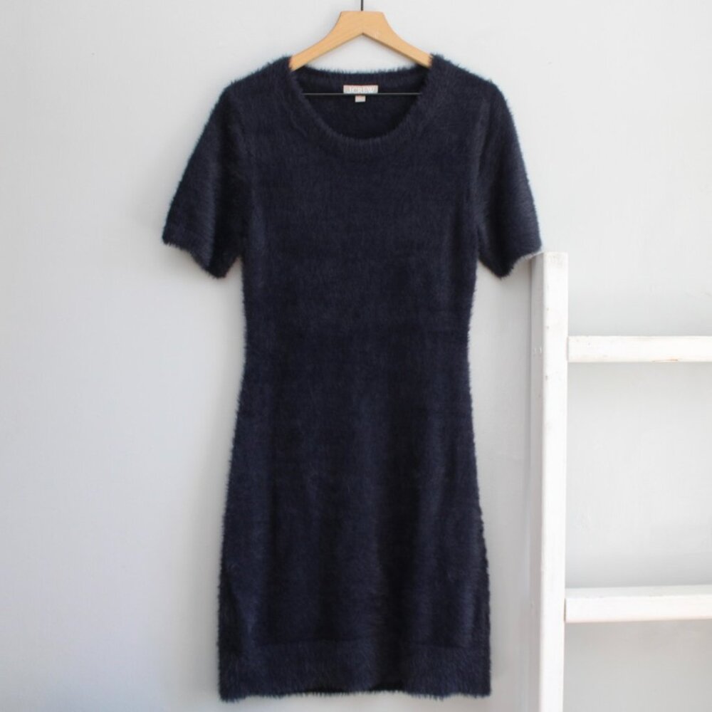 J. Crew Navy Blue Short-Sleeve Sweater-Dress in Brushed Yarn Size Medium - Picture 2 of 7